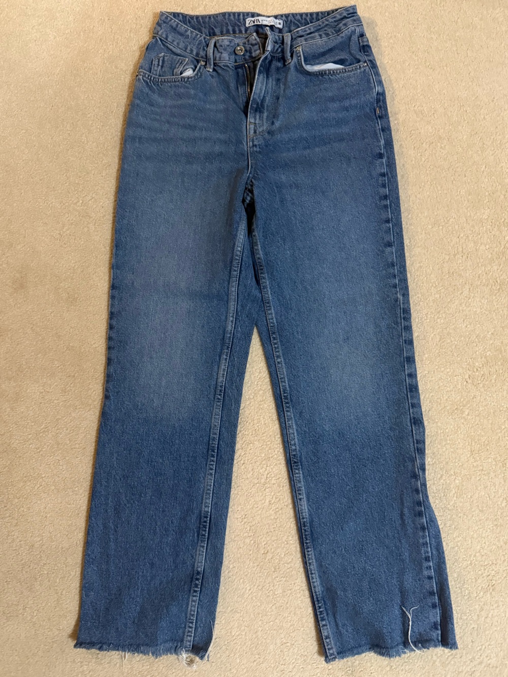 Zara Women's Straight-Leg Jeans in Medium Blue